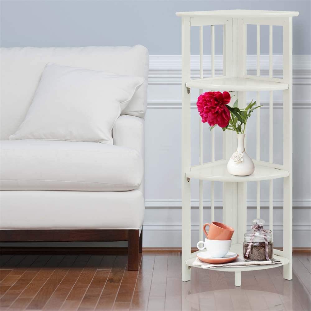 4-Shelf Corner Folding Bookcase-White. Picture 7