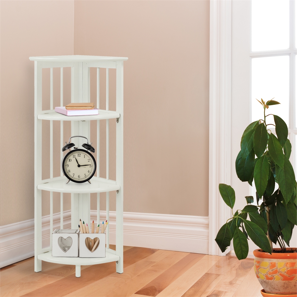 4-Shelf Corner Folding Bookcase-White. Picture 8