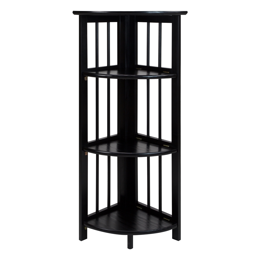 4-Shelf Corner Folding Bookcase-Black. Picture 1