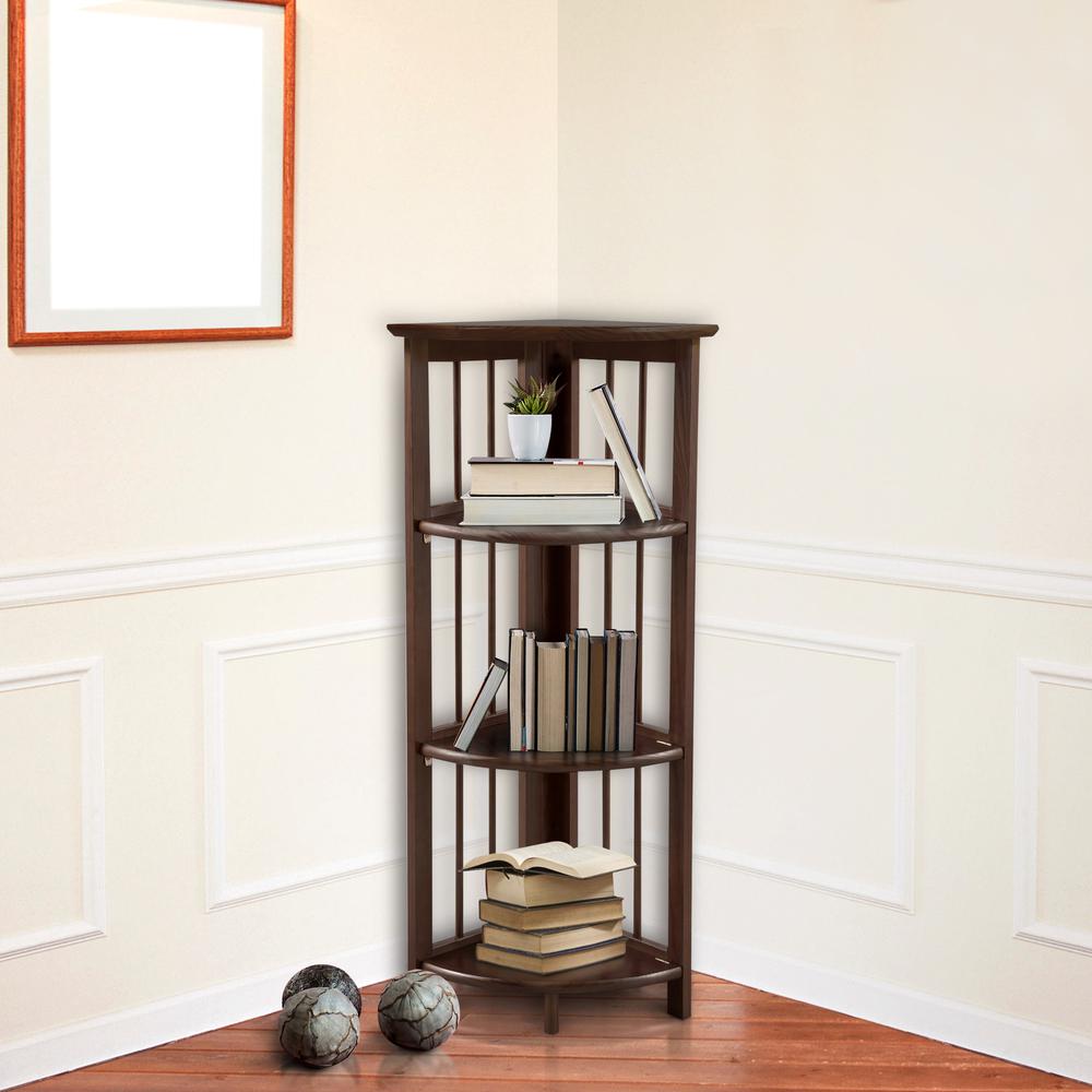4-Shelf Corner Folding Bookcase - Truffle Brown. Picture 6