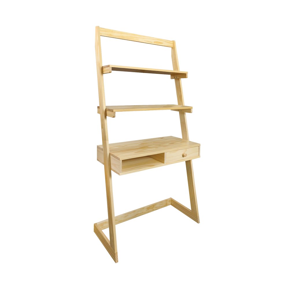 Freestanding Ladder Desk with Drawer, Natural. Picture 4