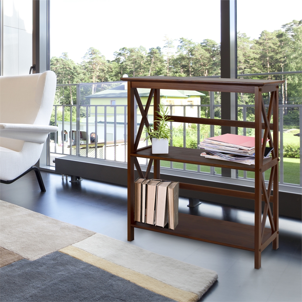 Montego 3-Shelf Bookcase-Walnut. Picture 8