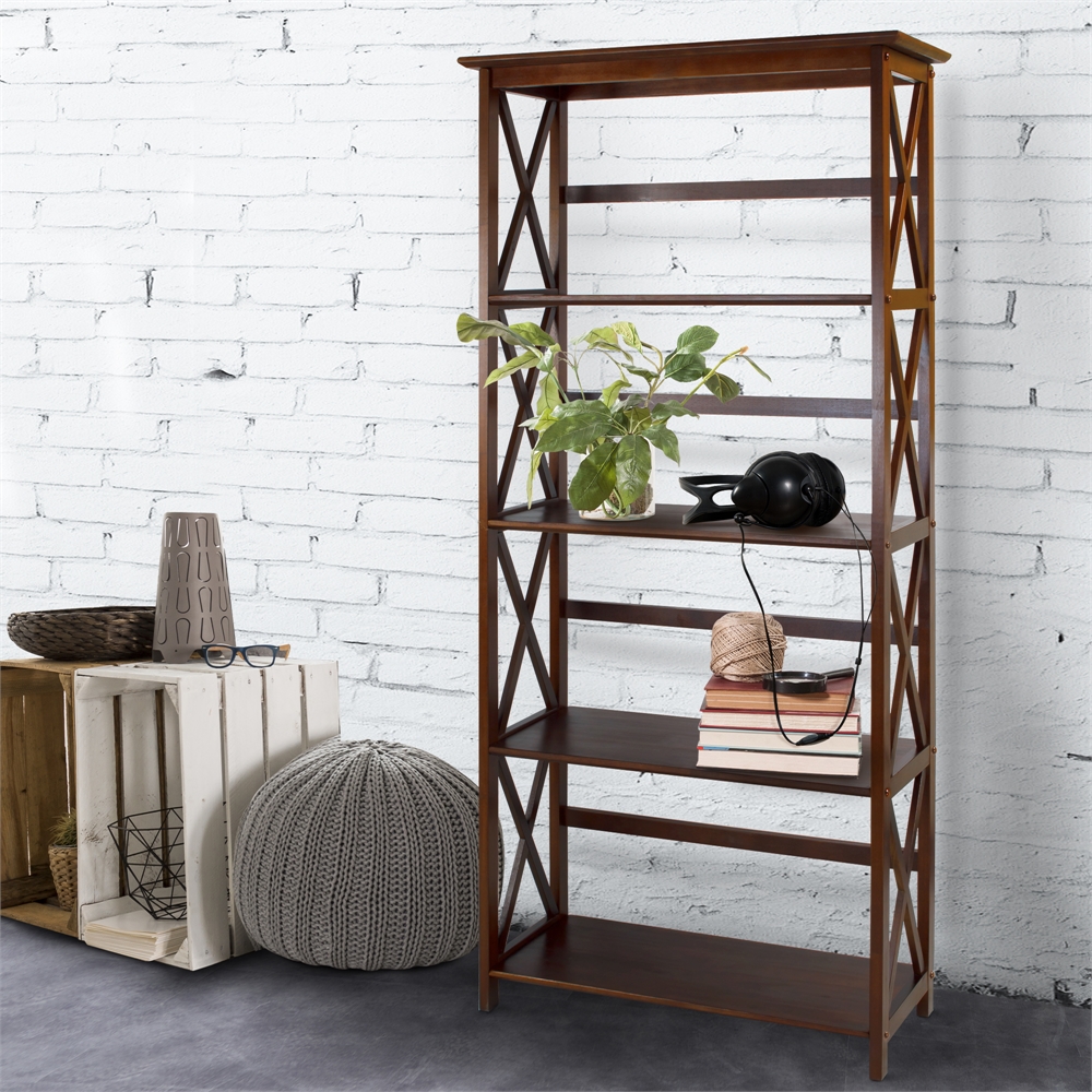 Montego 5-Shelf Bookcase-Walnut. Picture 8