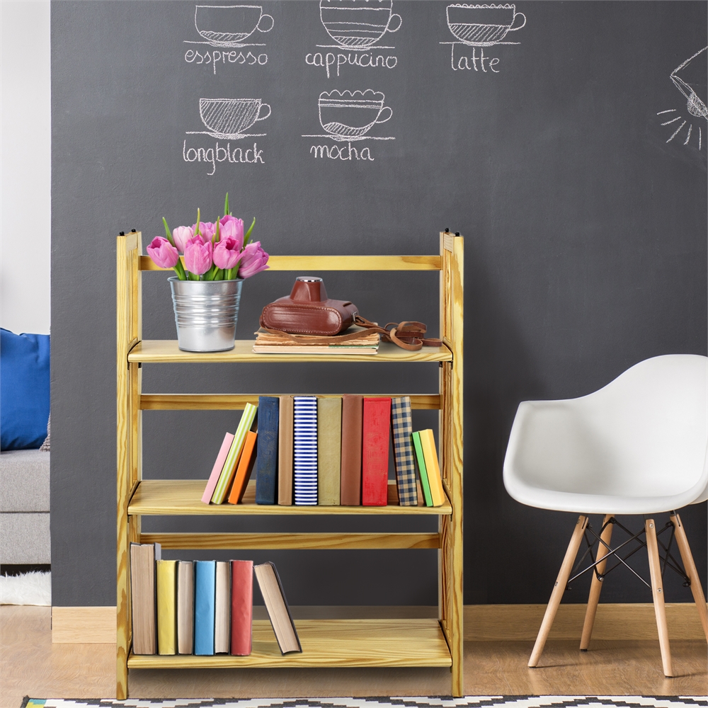 3-Shelf Folding Stackable Bookcase 27.5" Wide-Natural. Picture 8