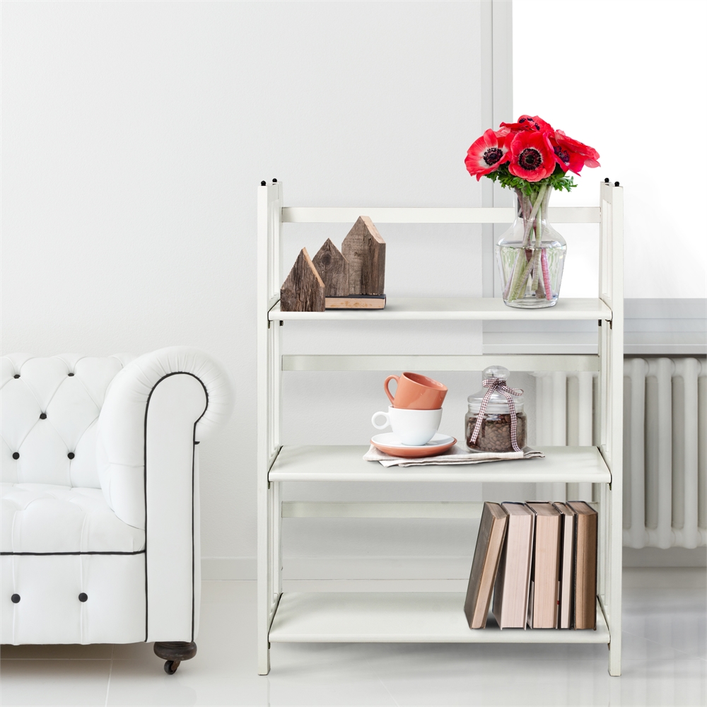 3-Shelf Folding Stackable Bookcase 27.5" Wide-White. Picture 9