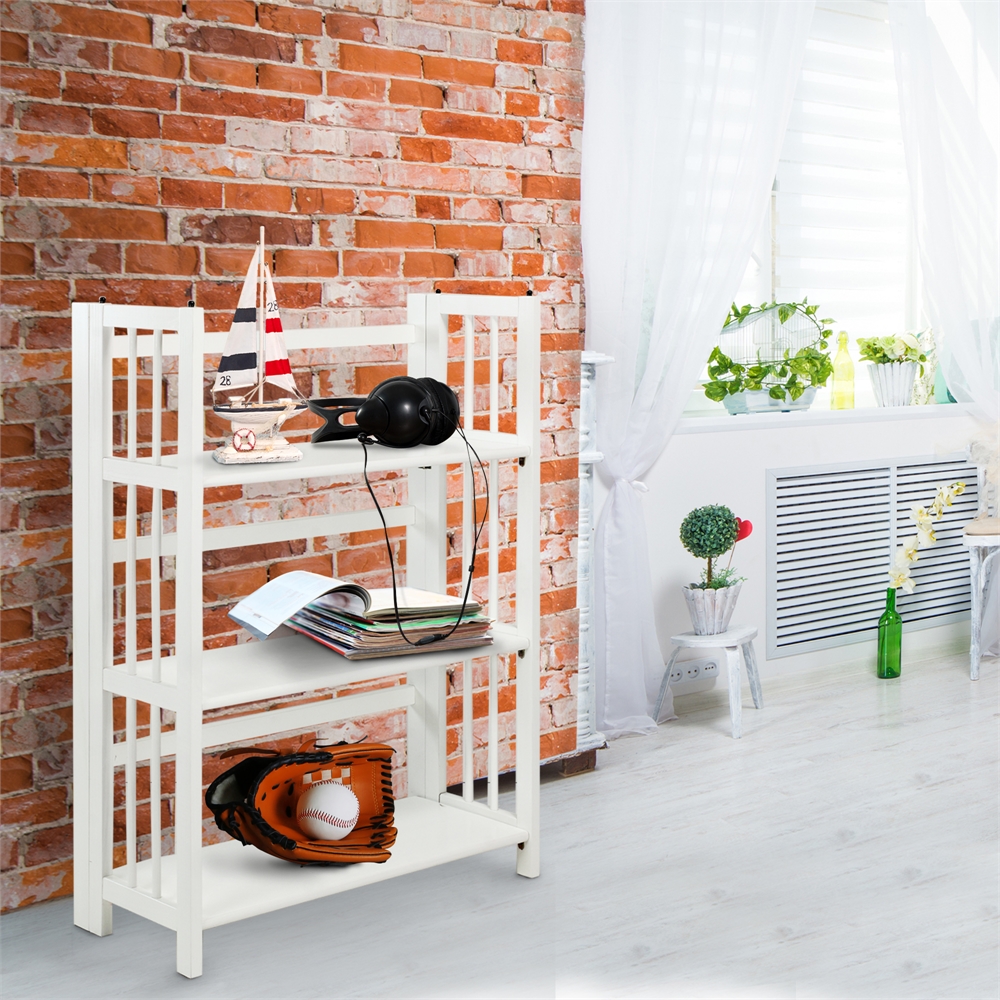 3-Shelf Folding Stackable Bookcase 27.5" Wide-White. Picture 7