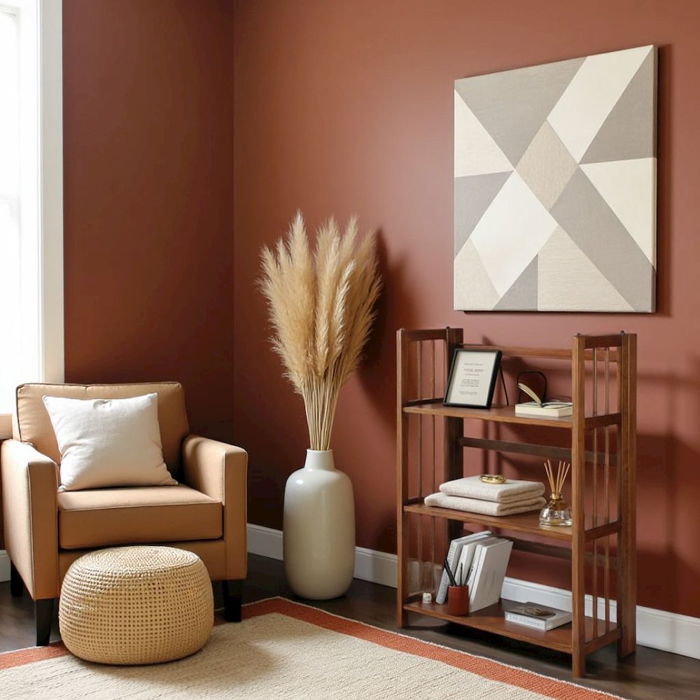 Brown Walnut Folding Bookshelf with 3 Shelves and Solid Wood Foldable Frame. Picture 2