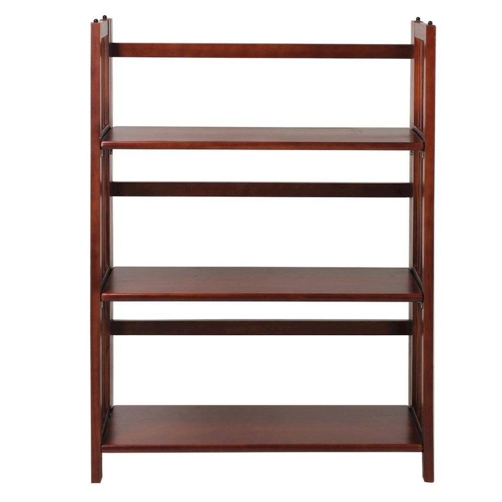 Brown Walnut Folding Bookshelf with 3 Shelves and Solid Wood Foldable Frame. Picture 5