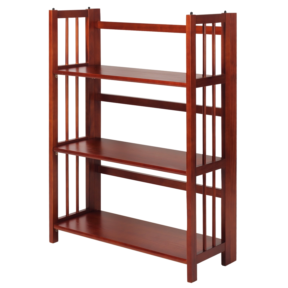 3-Shelf Folding Stackable Bookcase 27.5" Wide-Mahogany. Picture 1