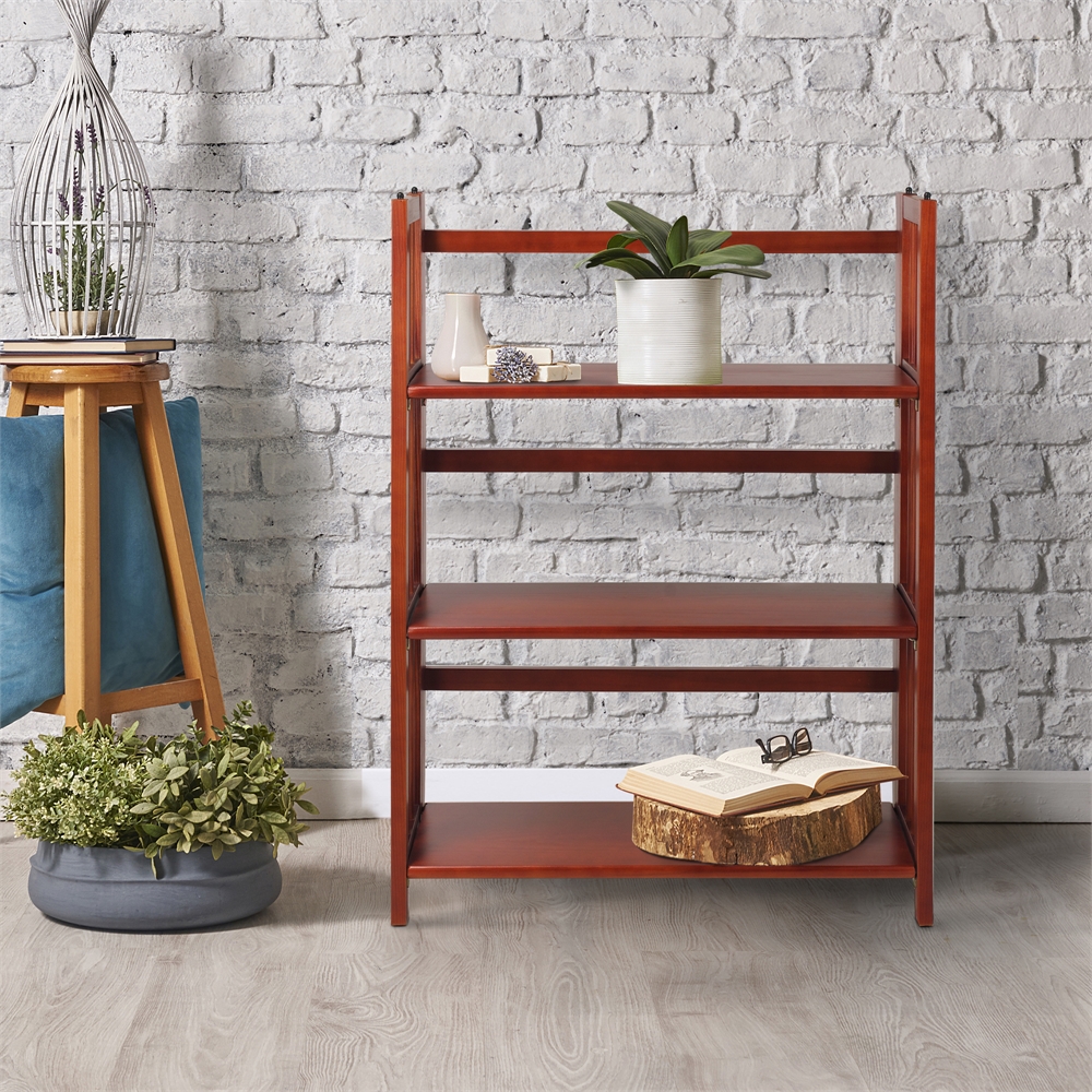 3-Shelf Folding Stackable Bookcase 27.5" Wide-Mahogany. Picture 8