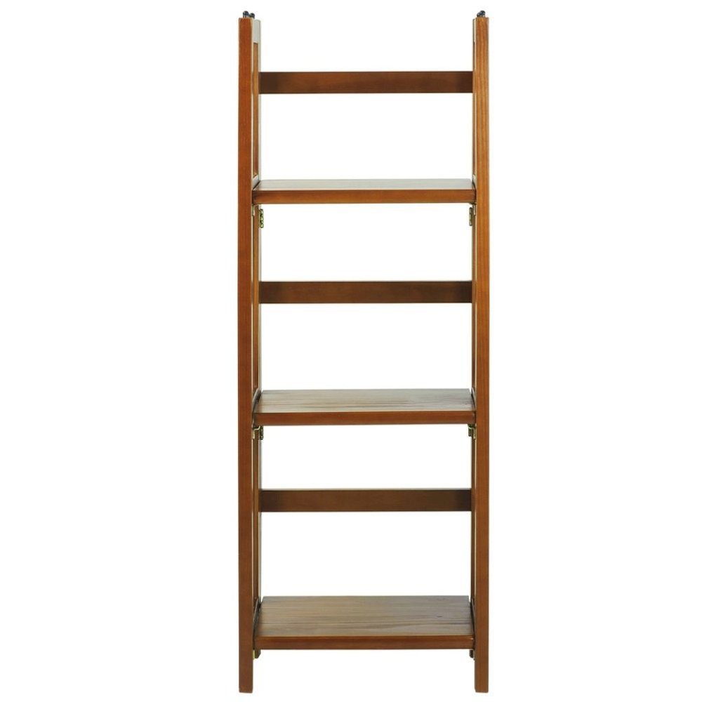 Brown Honey Oak Folding Bookshelf with Foldable Shelf Frame and 3 Fixed Tiers. Picture 5
