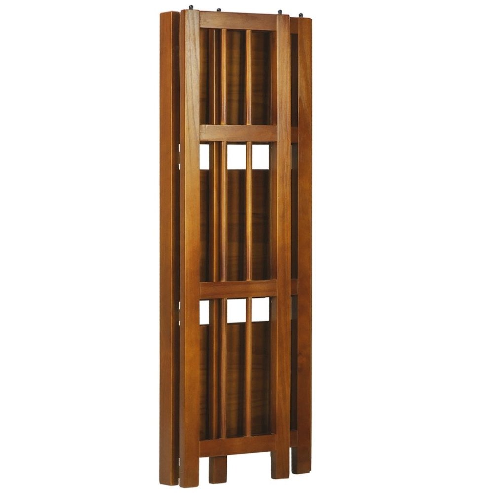 Brown Honey Oak Folding Bookshelf with Foldable Shelf Frame and 3 Fixed Tiers. Picture 8