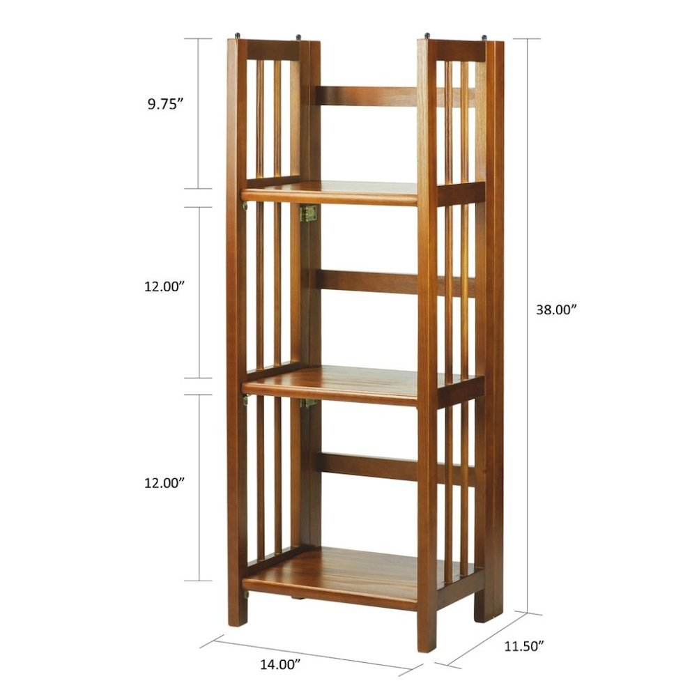 Brown Honey Oak Folding Bookshelf with Foldable Shelf Frame and 3 Fixed Tiers. Picture 9
