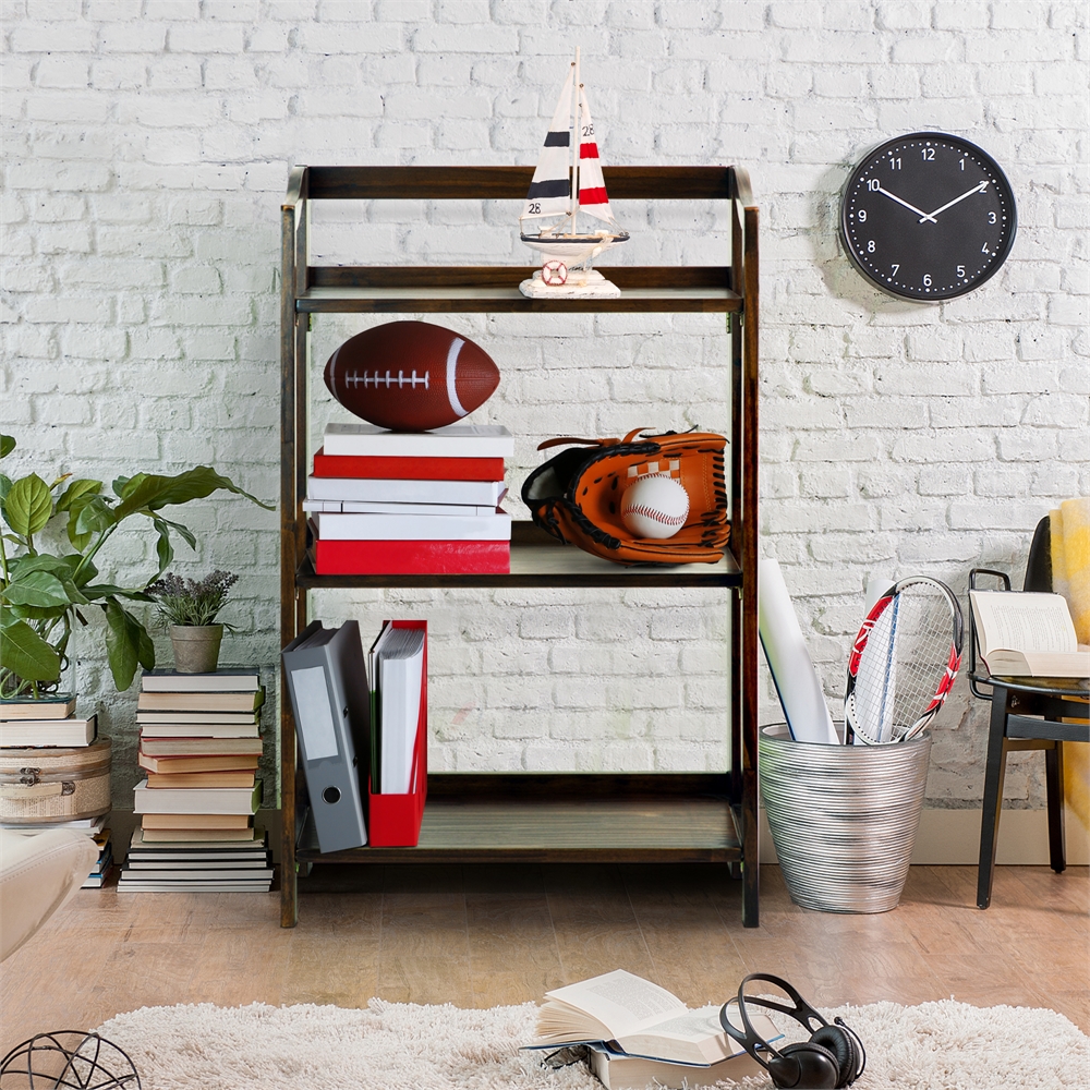 Stratford 3-Shelf Folding Bookcase-Warm Brown. Picture 9