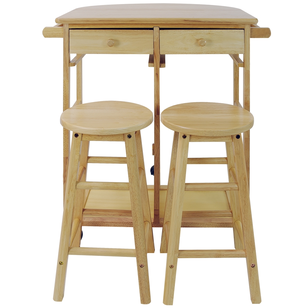 Breakfast Cart with Drop-Leaf Table-Natural. Picture 1
