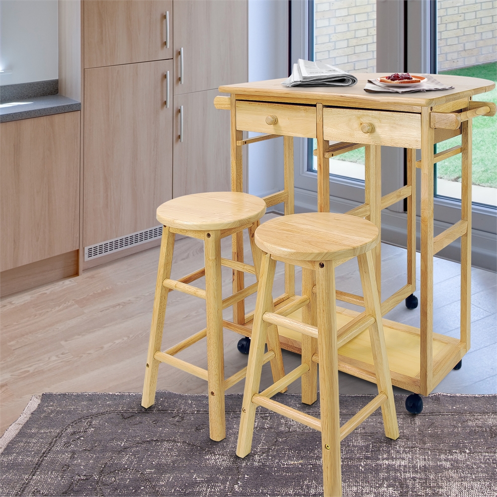 Breakfast Cart with Drop-Leaf Table-Natural. Picture 10