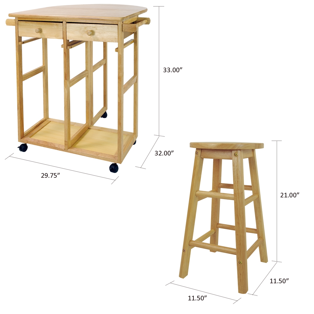 Breakfast Cart with Drop-Leaf Table-Natural. Picture 9