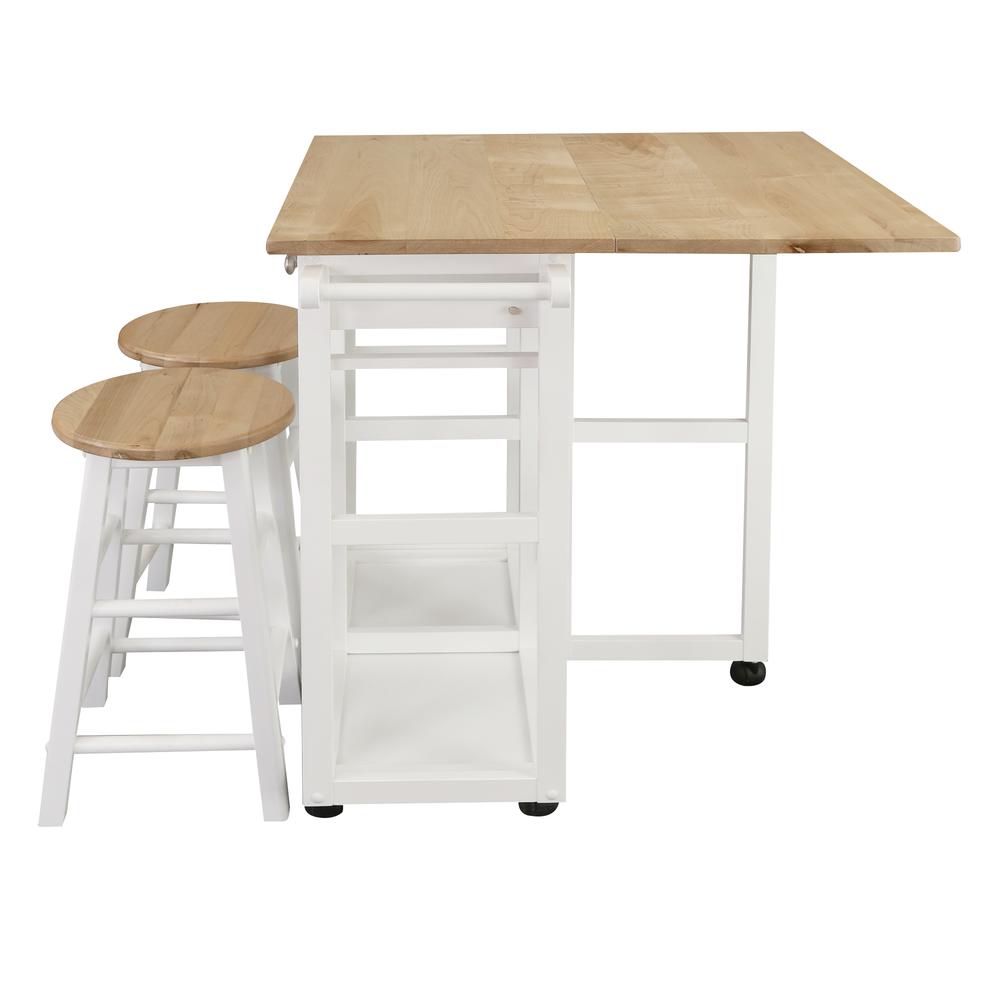 Breakfast Cart with Drop-Leaf Table, American Maple Top, Square - White. Picture 6