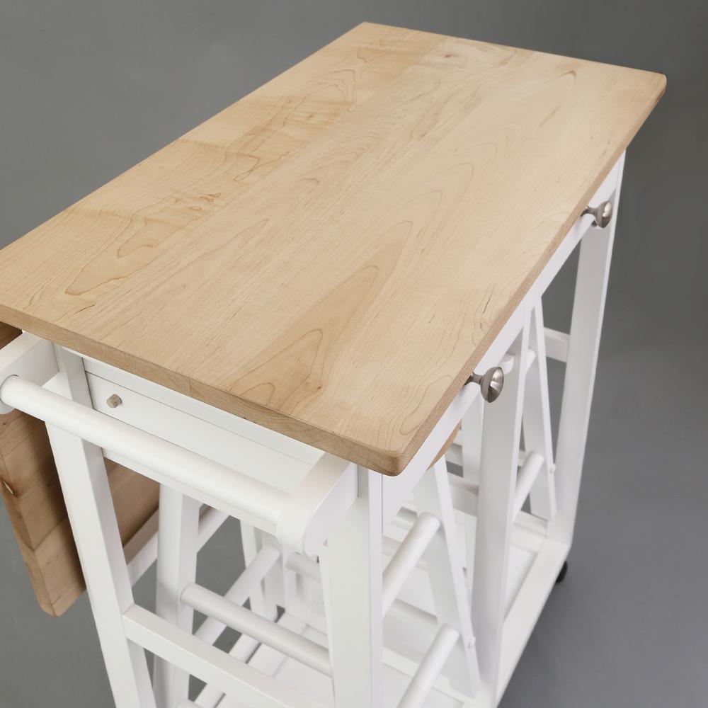 Breakfast Cart with Drop-Leaf Table, American Maple Top, Square - White. Picture 13
