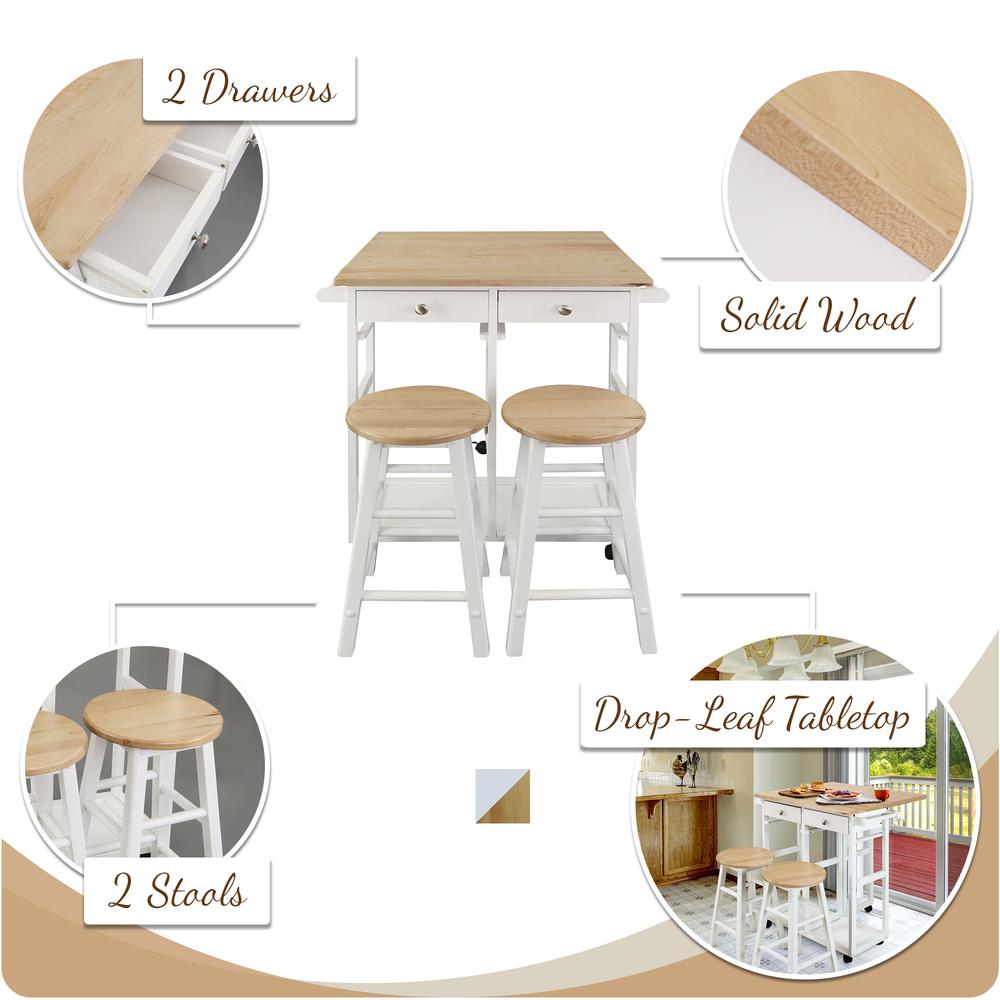 Breakfast Cart with Drop-Leaf Table, American Maple Top, Square - White. Picture 19