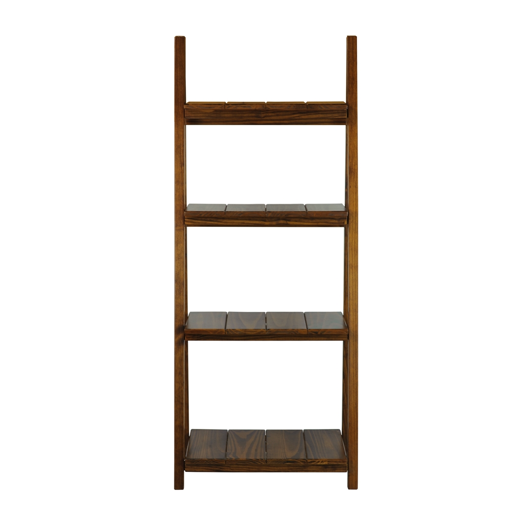 Manhasset Slatted 4-Shelf Folding Bookcase-Warm Brown. Picture 1