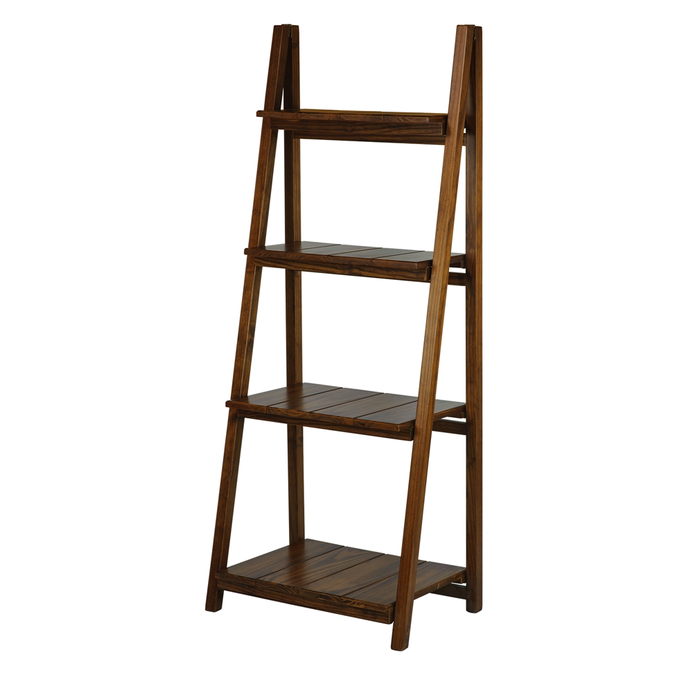 Manhasset Slatted 4-Shelf Folding Bookcase-Warm Brown. Picture 2