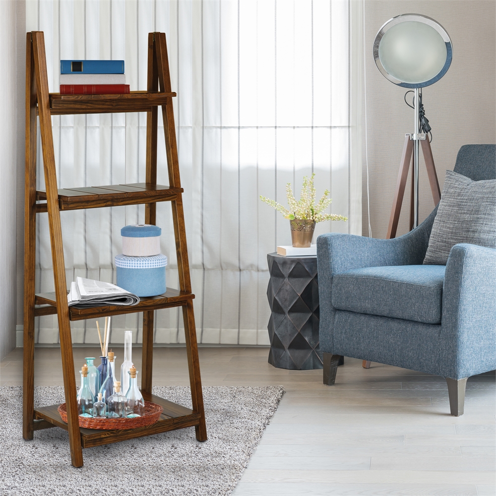 Manhasset Slatted 4-Shelf Folding Bookcase-Warm Brown. Picture 7