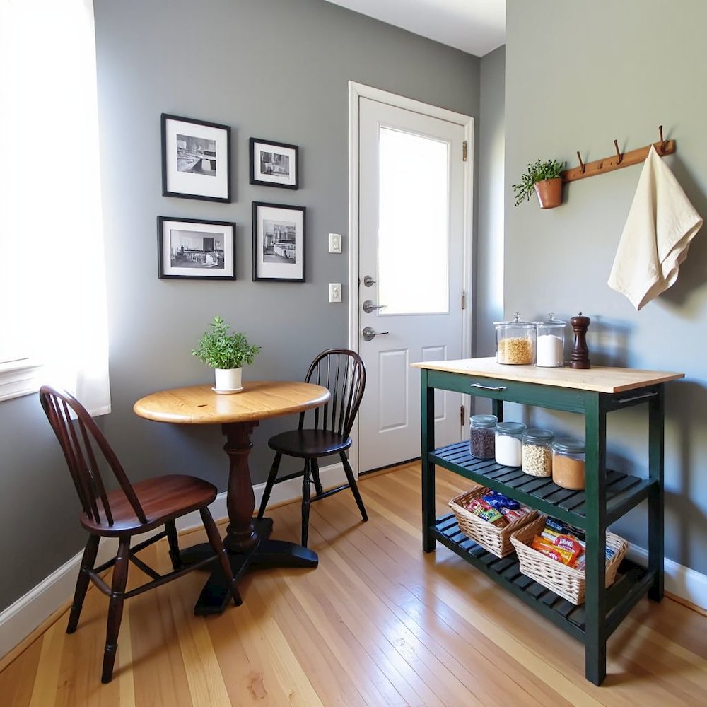 Hunter Green Kitchen Island Table with Storage, Drawer, 2 Open Counter Shelves. Picture 3