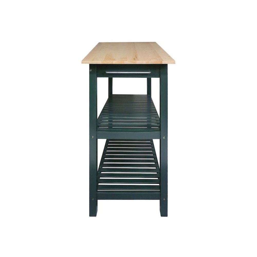 Hunter Green Kitchen Island Table with Storage, Drawer, 2 Open Counter Shelves. Picture 5