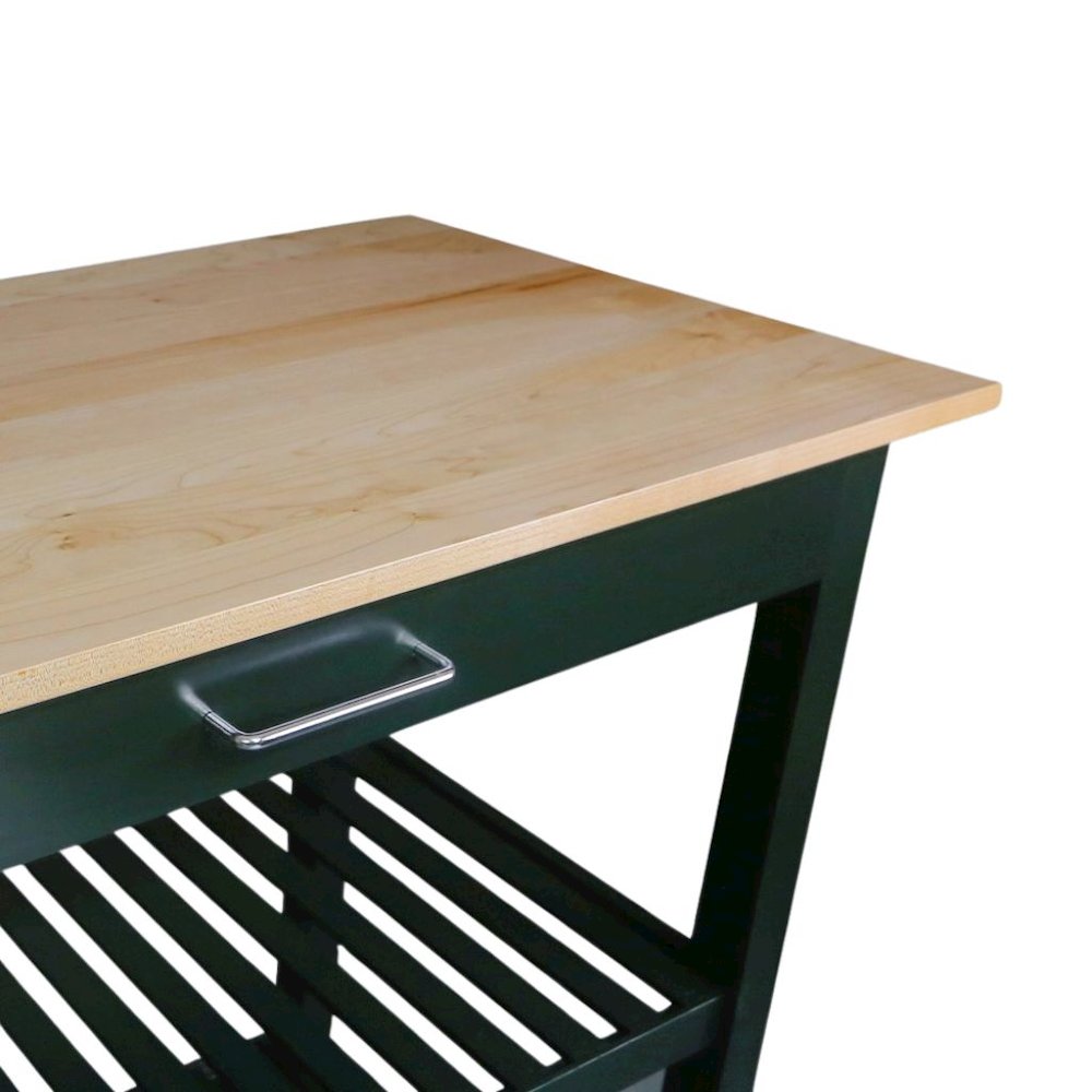 Hunter Green Kitchen Island Table with Storage, Drawer, 2 Open Counter Shelves. Picture 6
