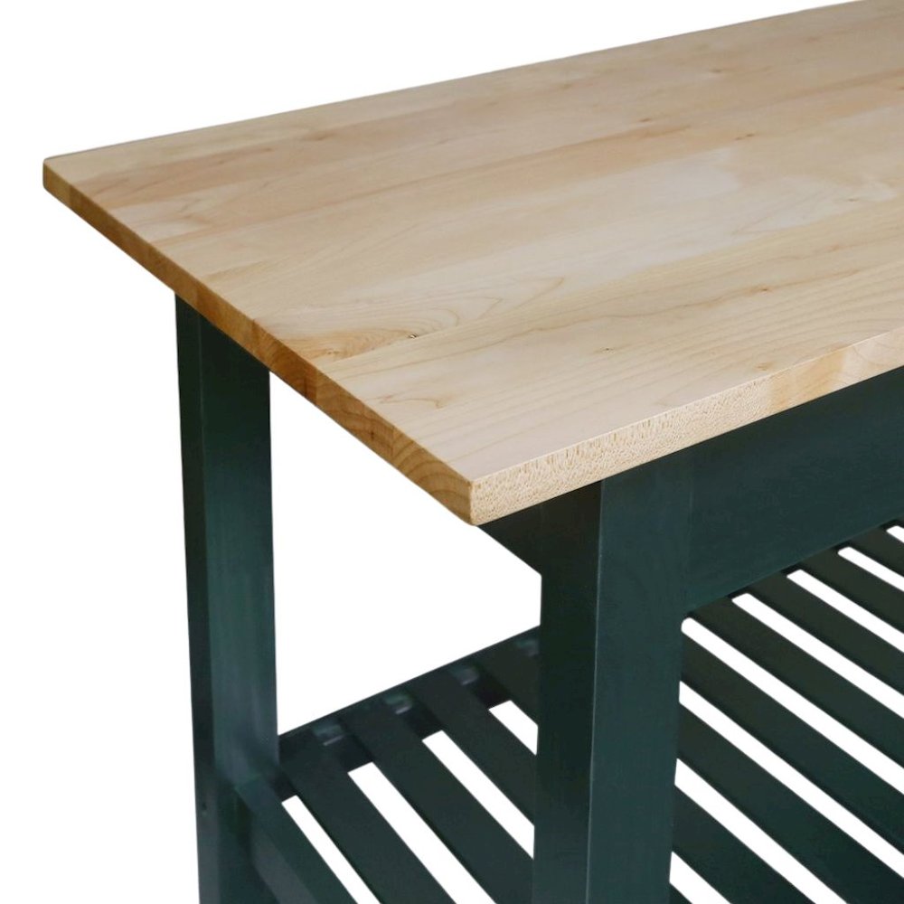 Hunter Green Kitchen Island Table with Storage, Drawer, 2 Open Counter Shelves. Picture 7