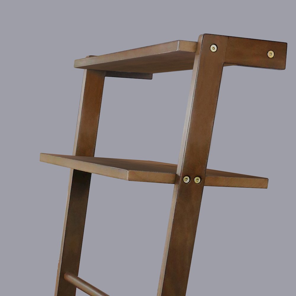Solid Wood 6-Tier Blanket Ladder with Two Storage Shelves - Walnut. Picture 12
