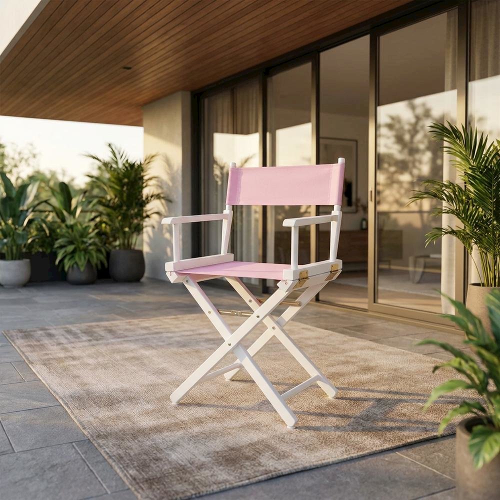 Pink Director's Chair, White Frame, 18-Inch Seat, Folding Accent. Picture 2