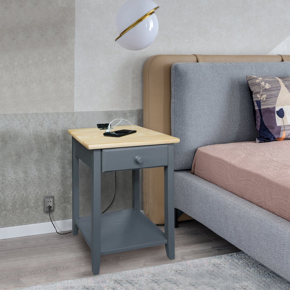 Night Owl Nightstand with USB Port - Natural Gray. Picture 9