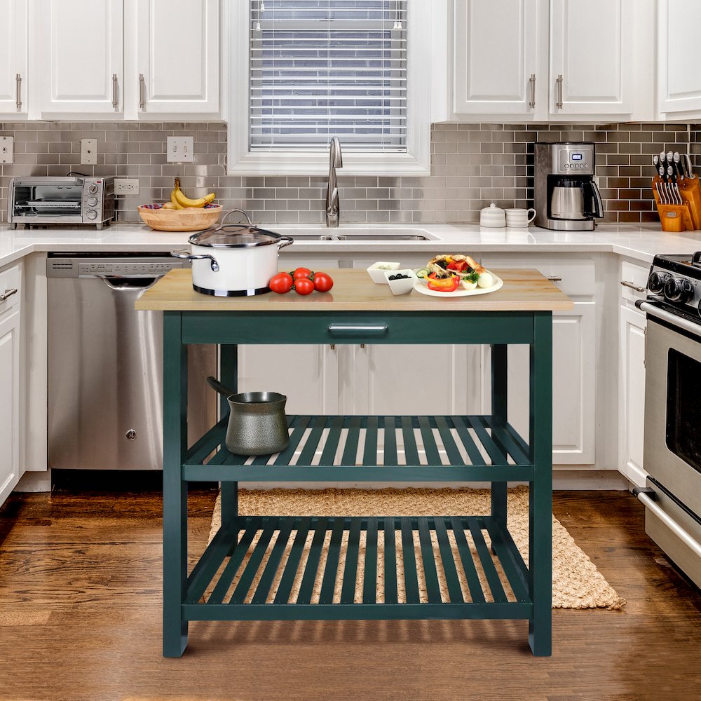 Kitchen Island with Solid American Hardwood Top, Hunter Green. Picture 10