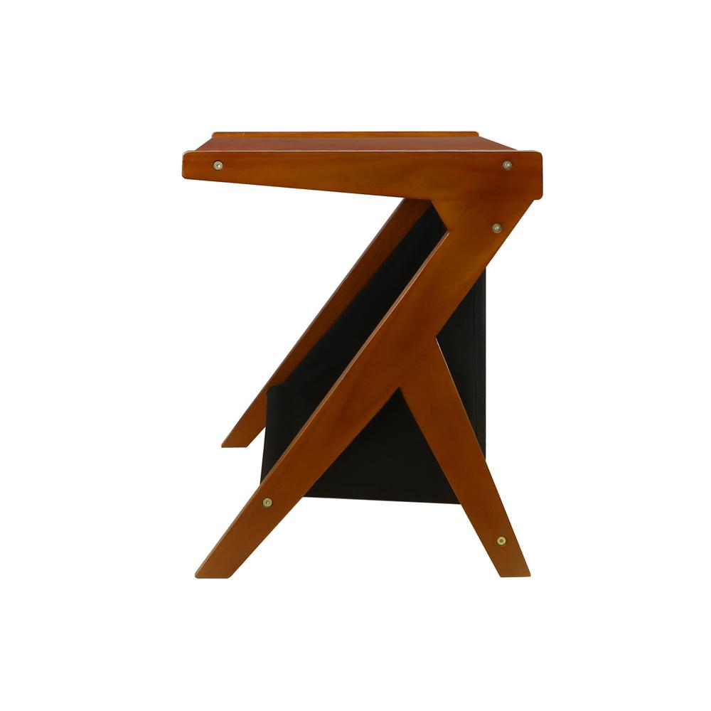 Casual Home Z-Shaped Sofa Side Table with Canvas Storage Basket - Chestnut. Picture 2