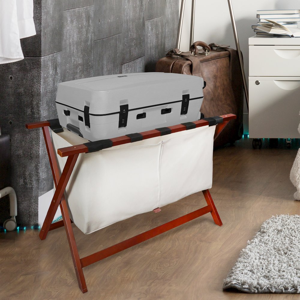 Heavy Duty 34" Extra Wide Luggage Rack with Zippered Laundry Bag- Walnut. Picture 7