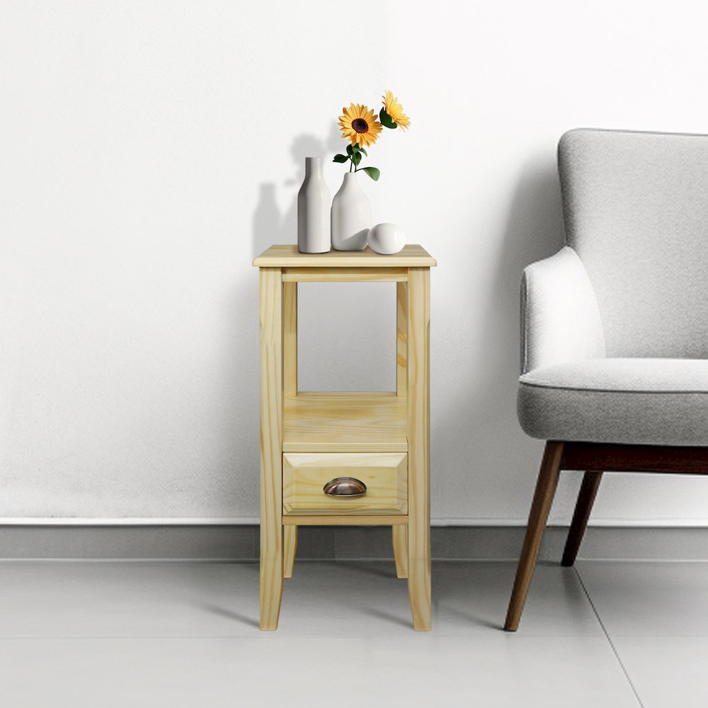 2-Tier Tall Side Table with Drawer - Natural. Picture 9