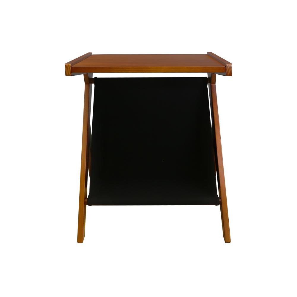 Casual Home Z-Shaped Sofa Side Table with Canvas Storage Basket - Chestnut. Picture 1