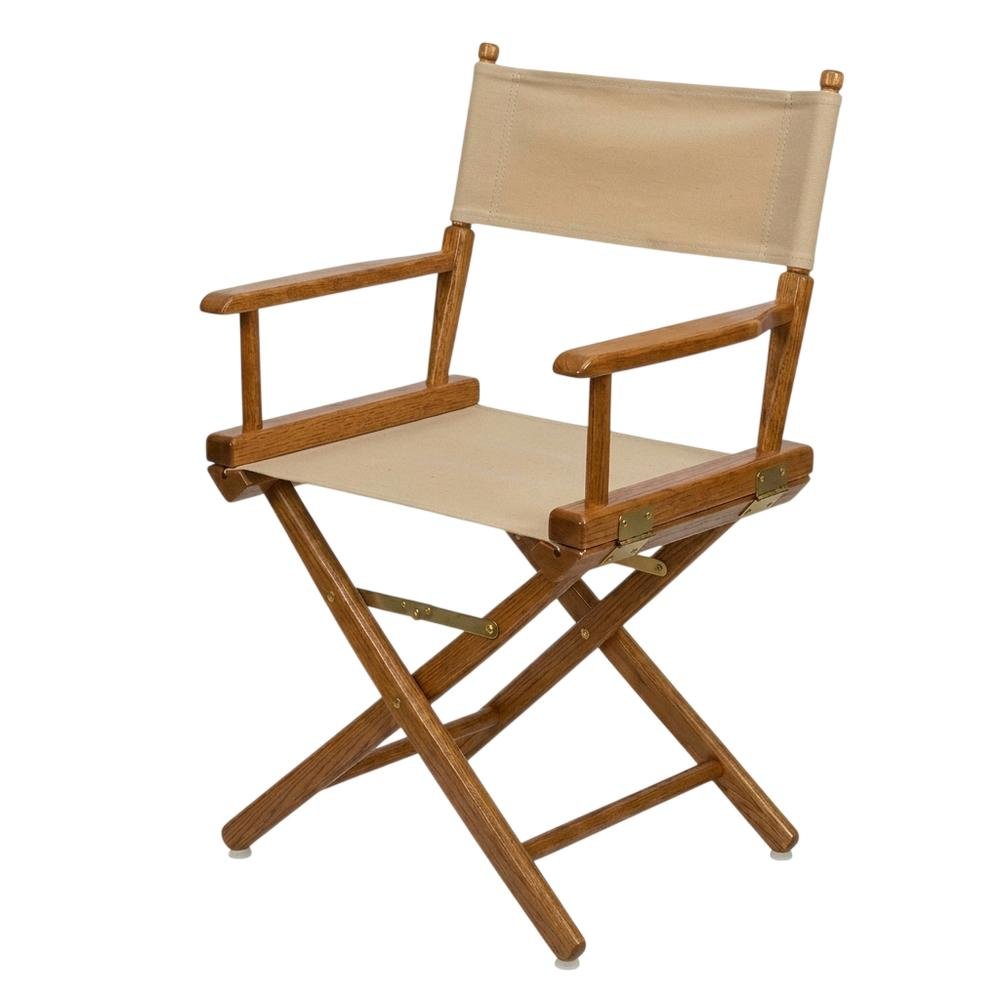 Beige Extra-Wide Director's Chair, Mission Oak Frame, 18-Inch Wide Seat. Picture 1