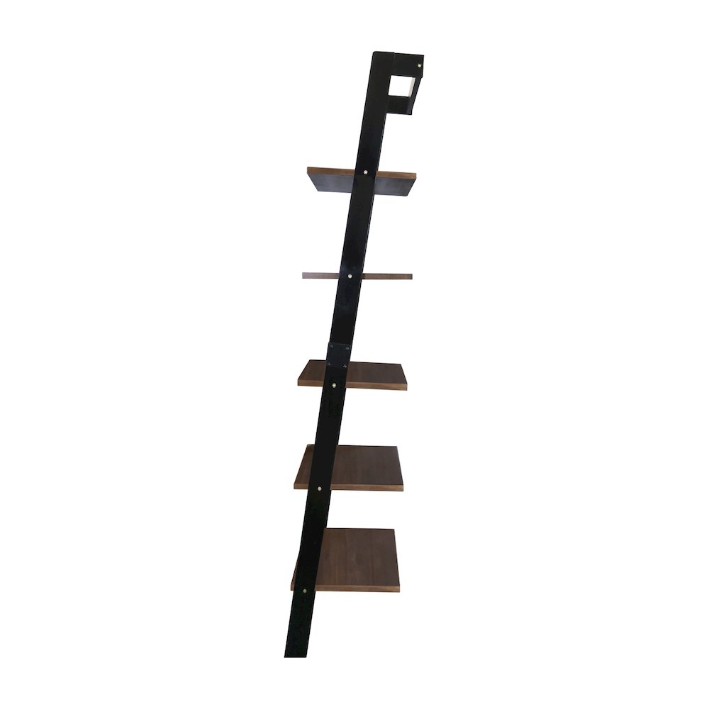 5-Tier Leaning Ladder Bookcase with Solid American Gum Shelves - Black/Walnut. Picture 3