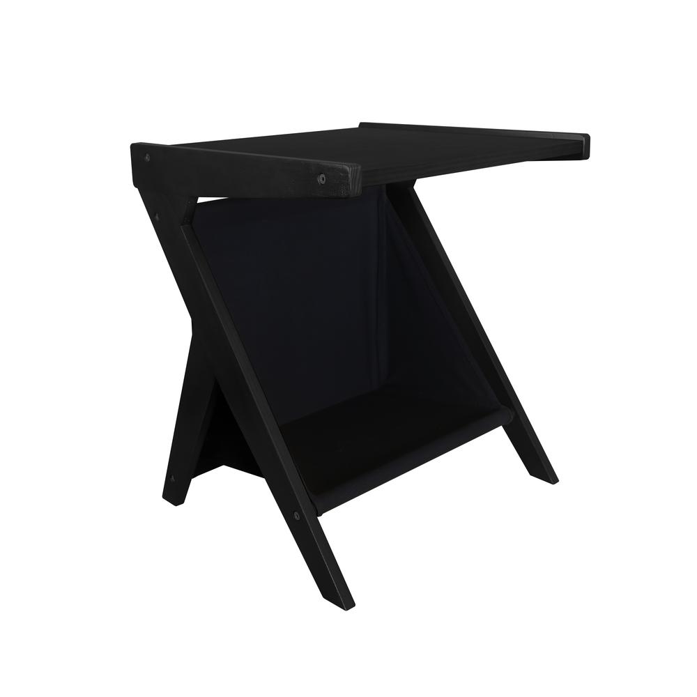 Casual Home Z-Shaped Sofa Side Table with Canvas Storage Basket - Black. Picture 5