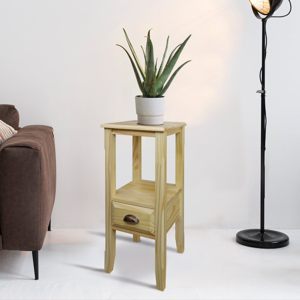 2-Tier Tall Side Table with Drawer - Natural. Picture 7