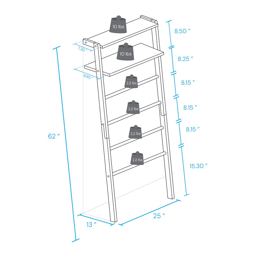Solid Wood 6-Tier Blanket Ladder with Two Storage Shelves - Walnut. Picture 13