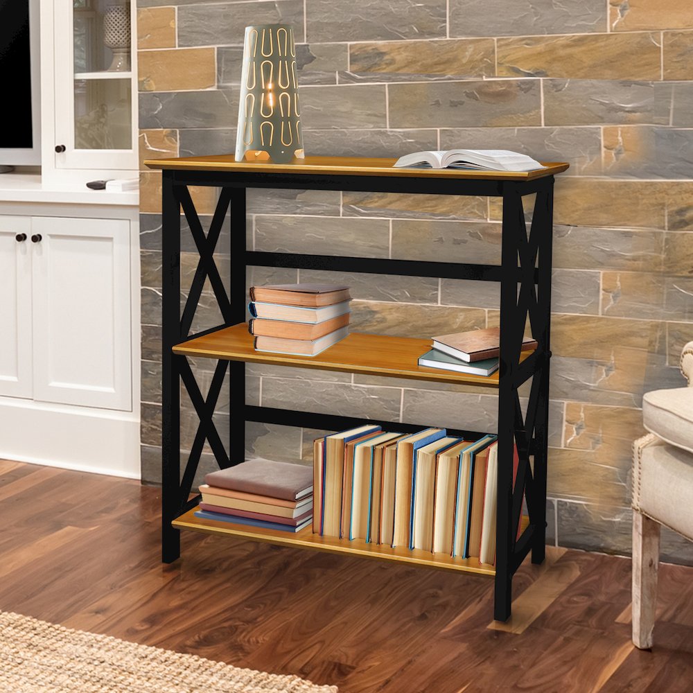 Montego 3-Shelf Bookcase, Antique Walnut/Black. Picture 11