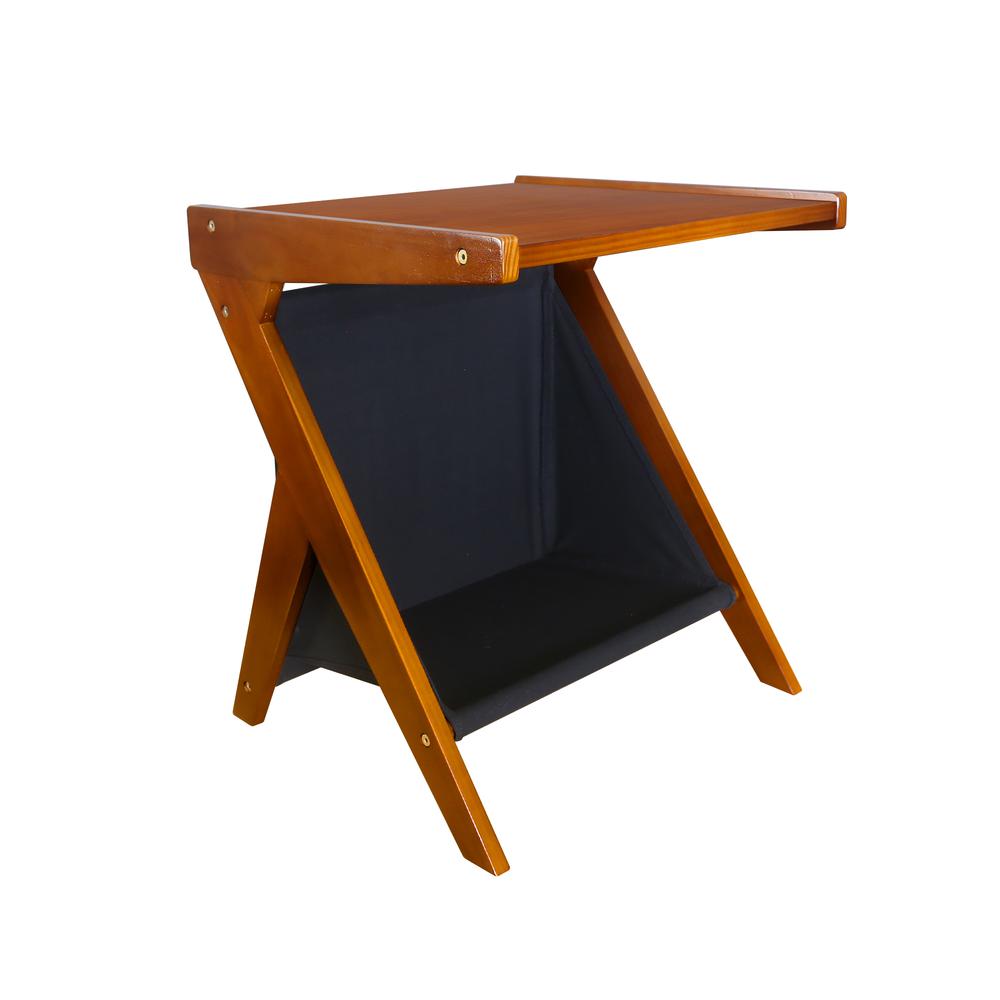 Casual Home Z-Shaped Sofa Side Table with Canvas Storage Basket - Chestnut. Picture 5
