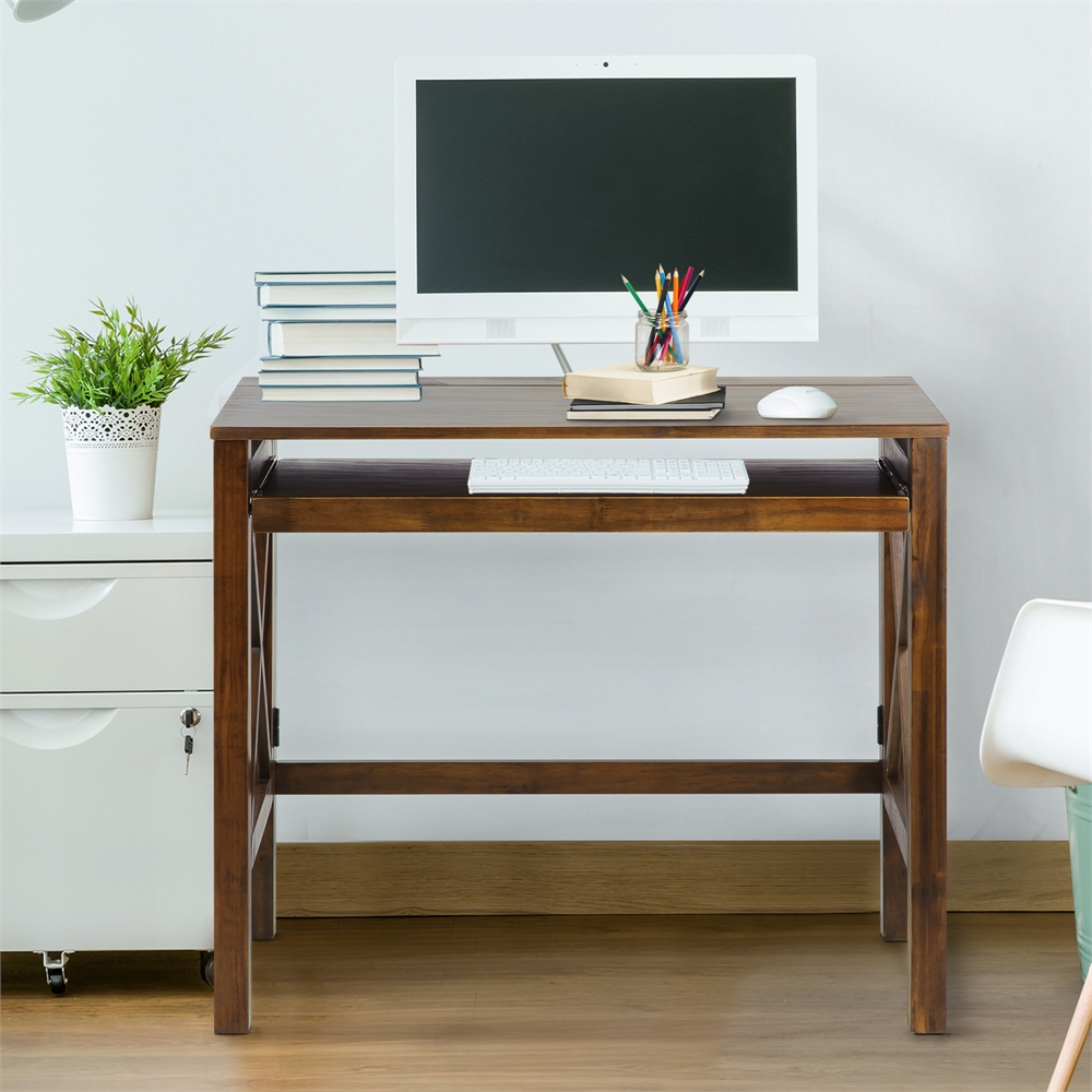 Montego Folding Desk with Pull-Out-Warm Brown. Picture 10