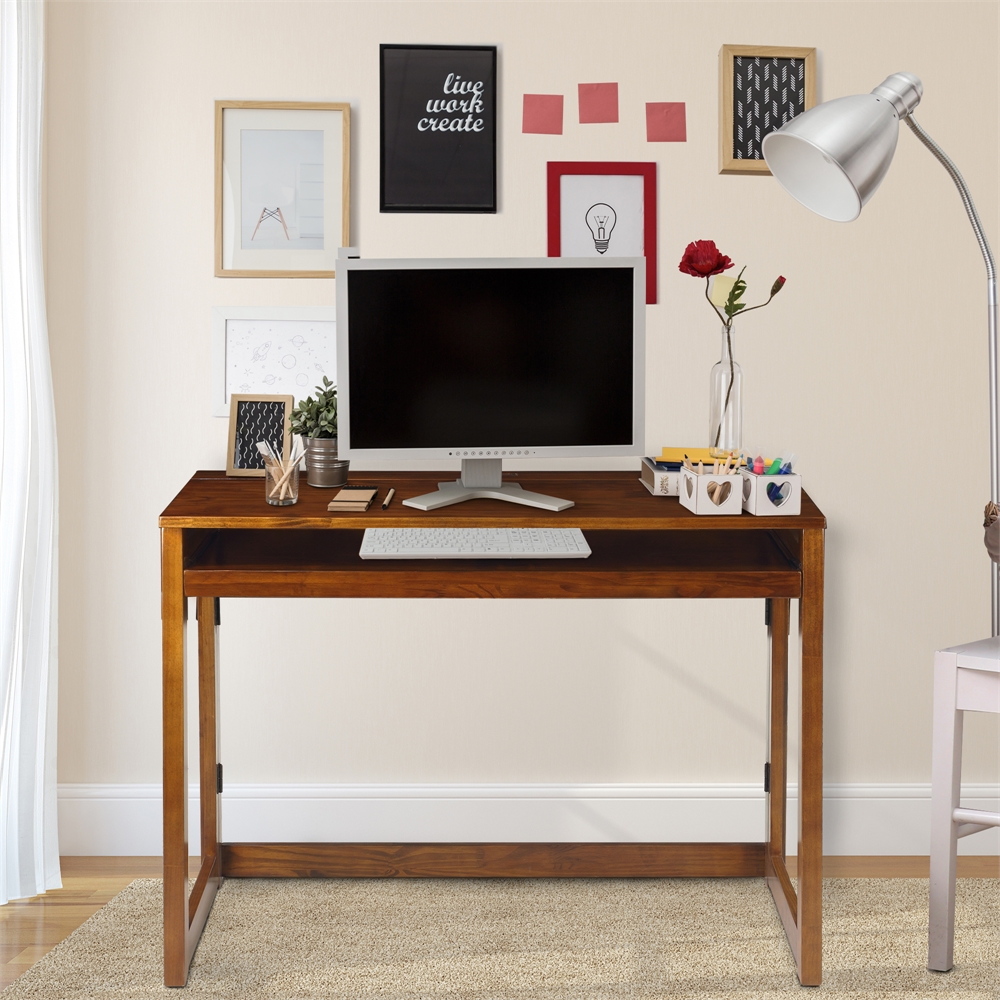 Folding Desk with Pull-Out & USB Port-Warm Brown. Picture 8