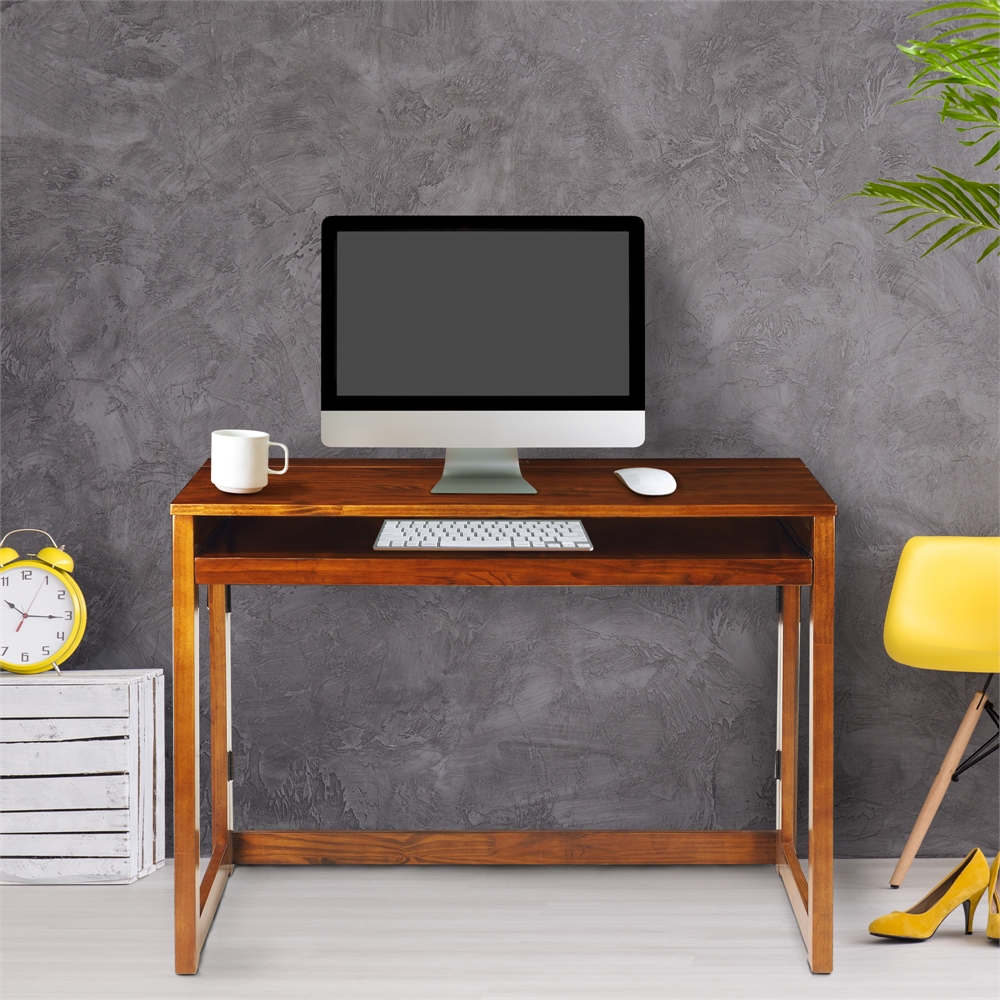 Folding Desk with Pull-Out & USB Port-Warm Brown. Picture 9