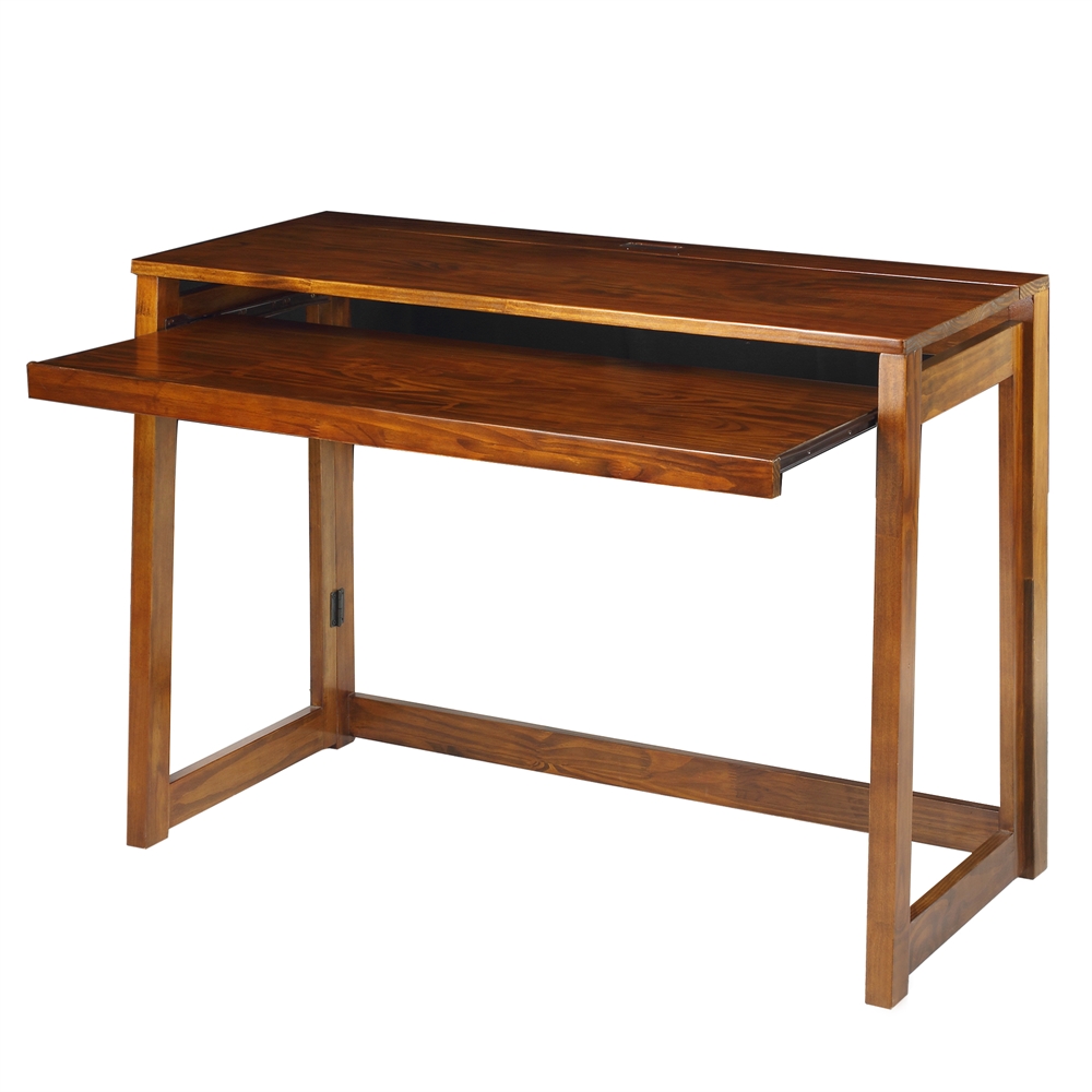 Folding Desk with Pull-Out & USB Port-Warm Brown. Picture 3